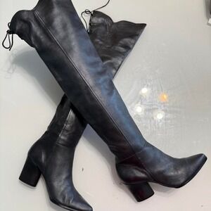 Donald Pliner Metallic Gray Leather Over The Knee Boots 7.5